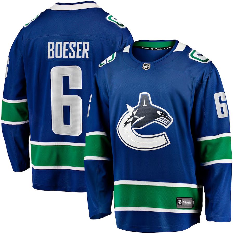Men Vancouver Canucks #6 Brock Boeser Fanatics Branded Blue Home Breakaway NHL Jersey